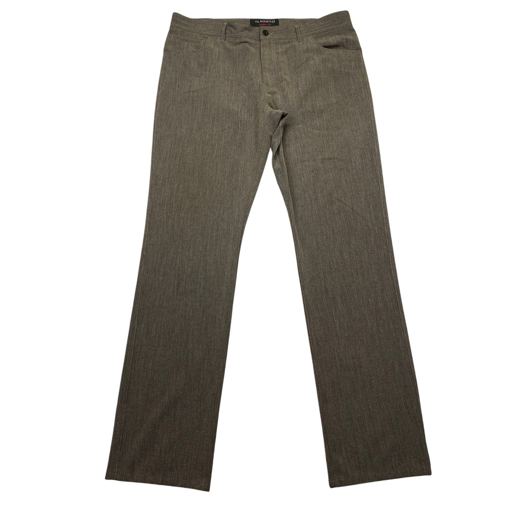ALBERTO Modern Fit Trousers Pants Men Sz 38 Brown‎ Herringbone Ceramica Preppy